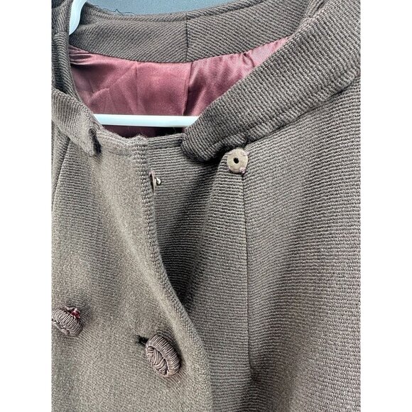 Vintage Wool Brown Double Breasted Coat Thick Jacket Size M/L - Picture 6 of 8